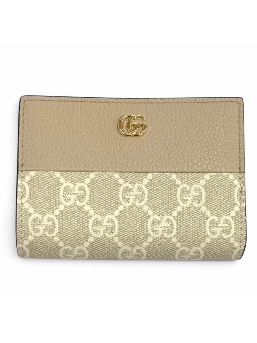 Gucci Double G Bicolor Small Wallet GG Supreme Leather Bifold Beige